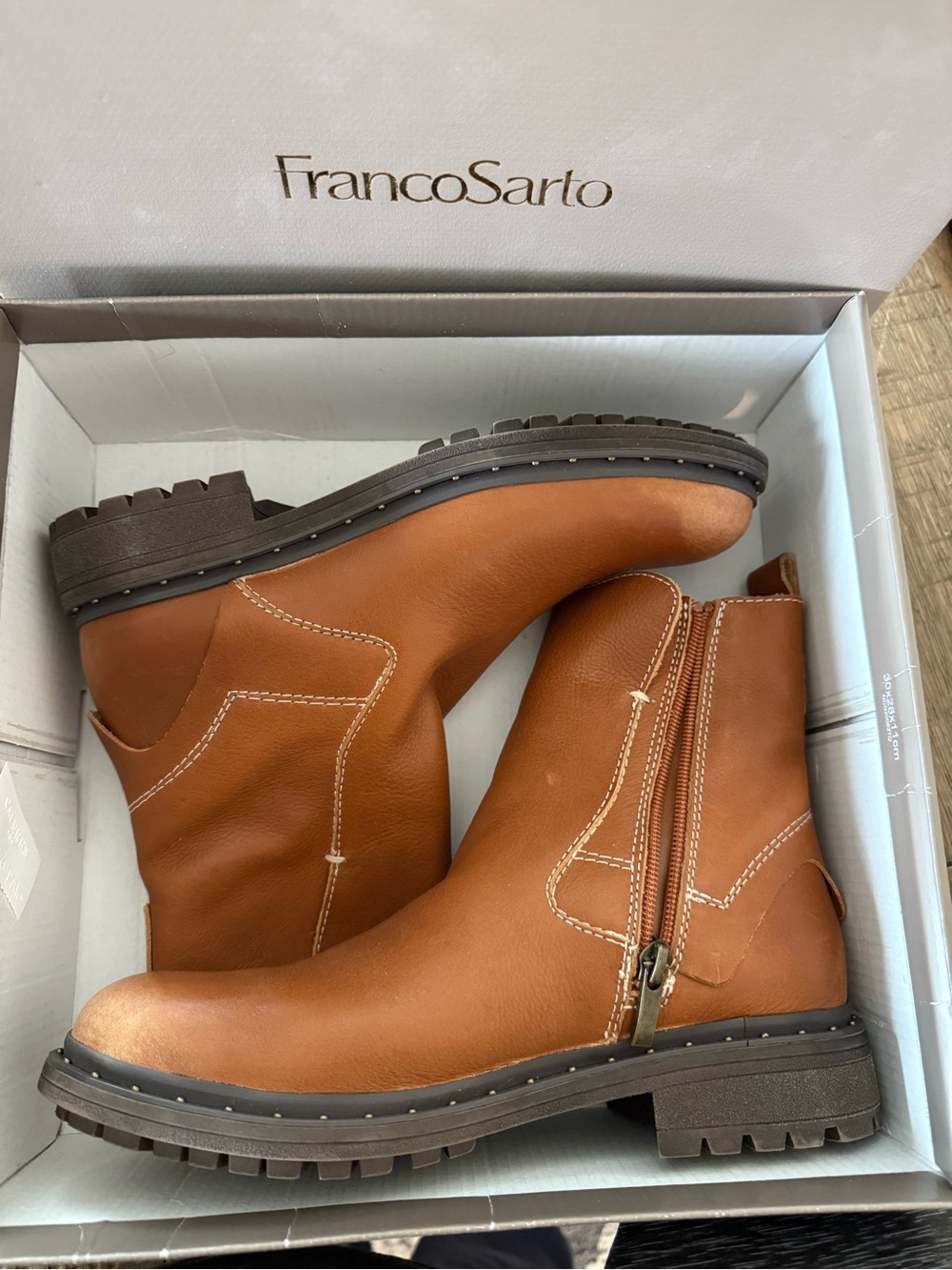 Franco Sarto women’s  Chestnut Brown Leather Zip Ankle Boots